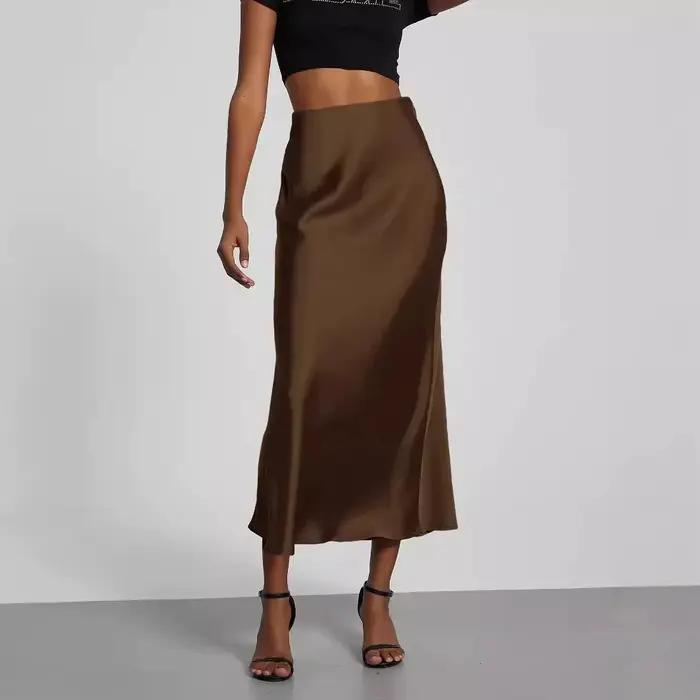 Jupe mi-longue élégante et à la mode pour femmes, Style européen, avec Texture en Satin, robe longue