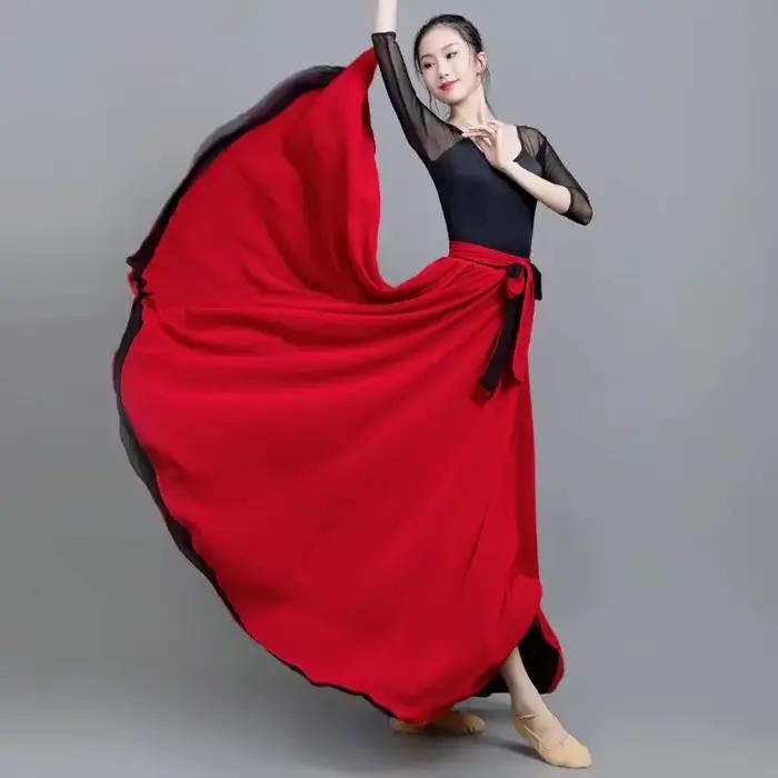 8Mi-Robe de danse longue double face en mousseline de soie pour femme, jupe de saut bicolore rotativ