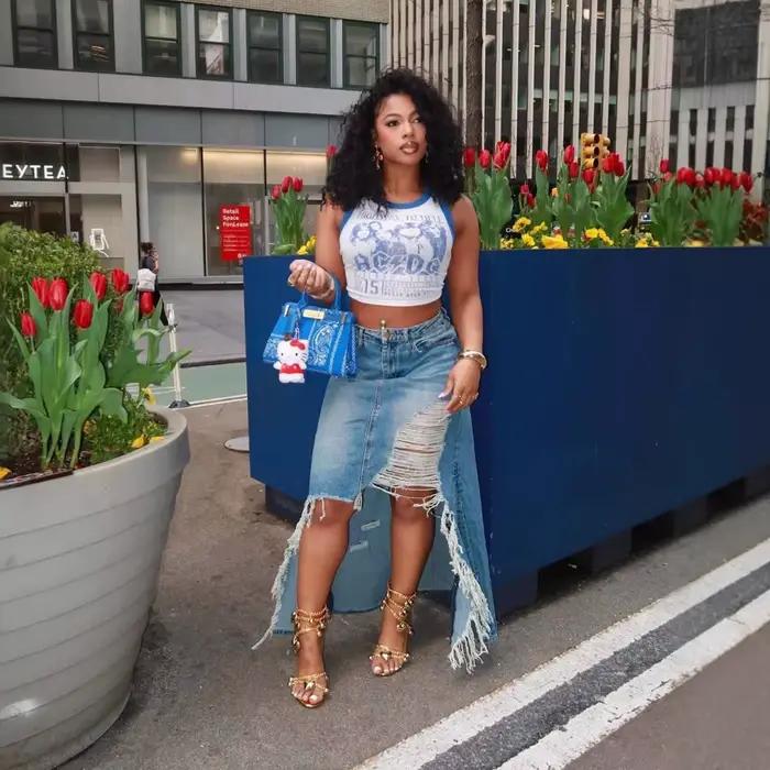 Nouvelle jupe demi-corps en Denim fendue délavée et délavée personnalisée d'été, jupe irrégulière dé