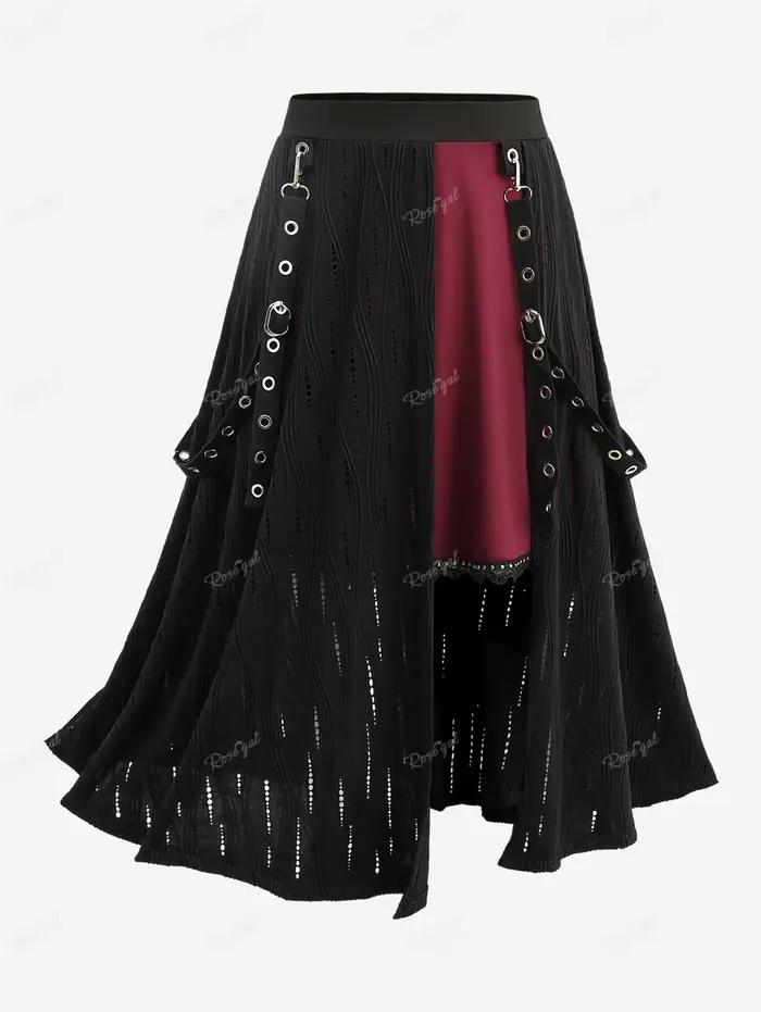 Jupes grandes tailles à rivets, dentelle, découpes, œillets, ruban, côtelées, pour femme, printemps,