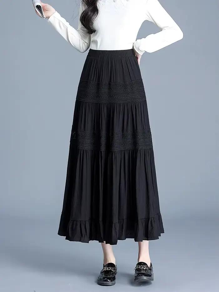 ZUZK grande balançoire conception mi jupe longue pour les femmes jupe noire 2025 Goth Lolita été den