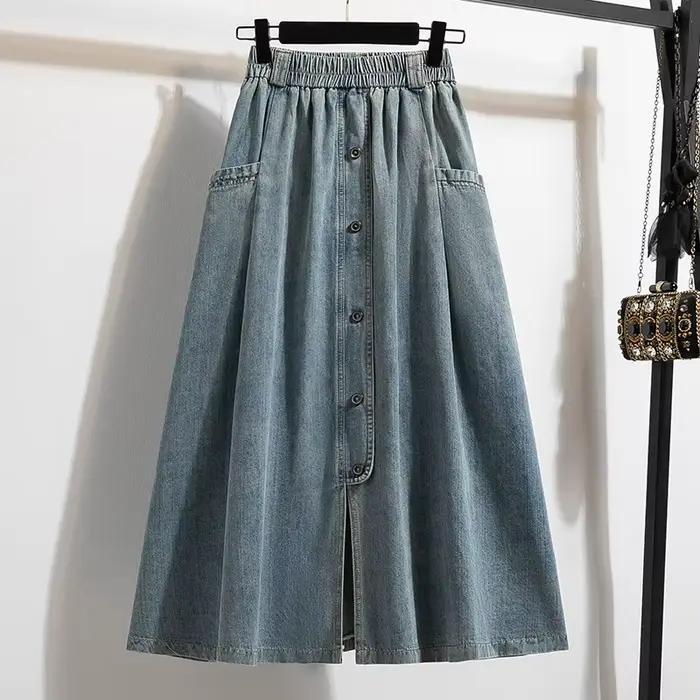 Mode coréenne 2025 nouvelle jupe de Cowboy d'été femmes décontracté sauvage ample taille haute mi-lo