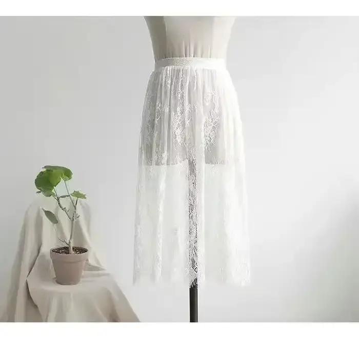 2 longueur élégante jupe noire dentelle blanche transparente longue jupe en Tulle dames élastique ta