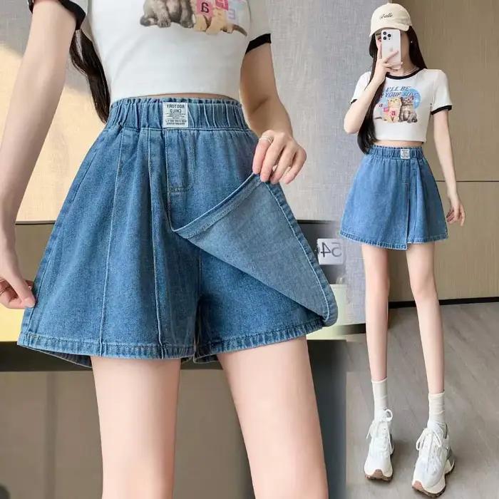Jupe-short en jean à taille élastique effet deux pièces pour femme, nouvelle collection été 2026, co