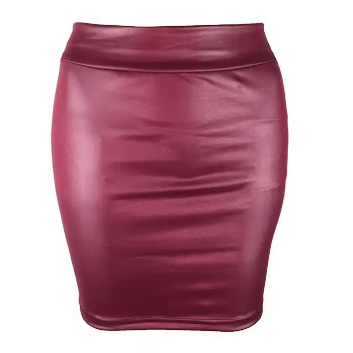 Femmes Mini jupe couleur unie taille haute coupe ajustée maigre mat Faux cuir confortable banlieue m