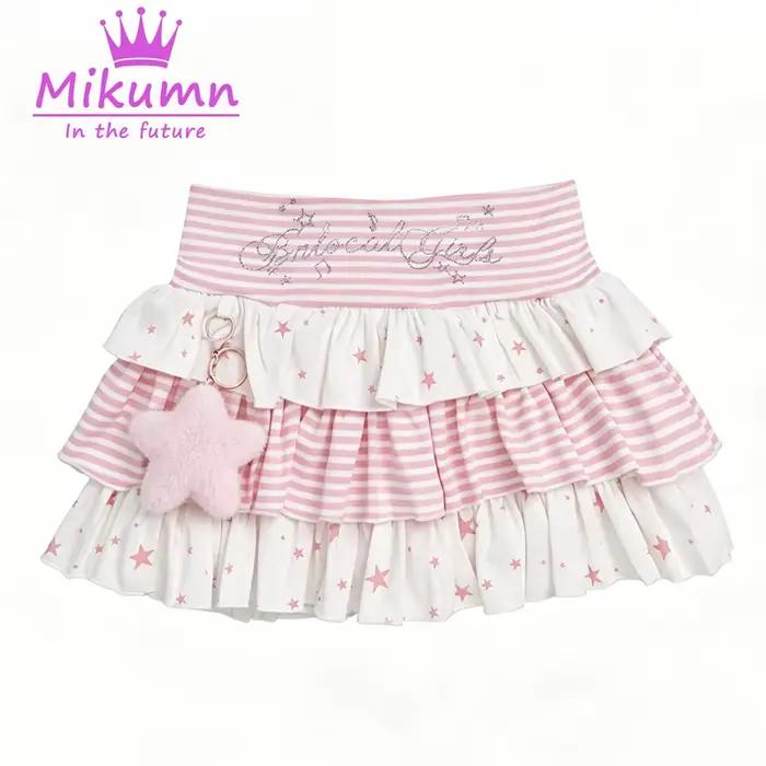Jupes mini Lolita de style japonais Mikumn pour femmes, jupes gothiques à étoiles rayées, patchwork,
