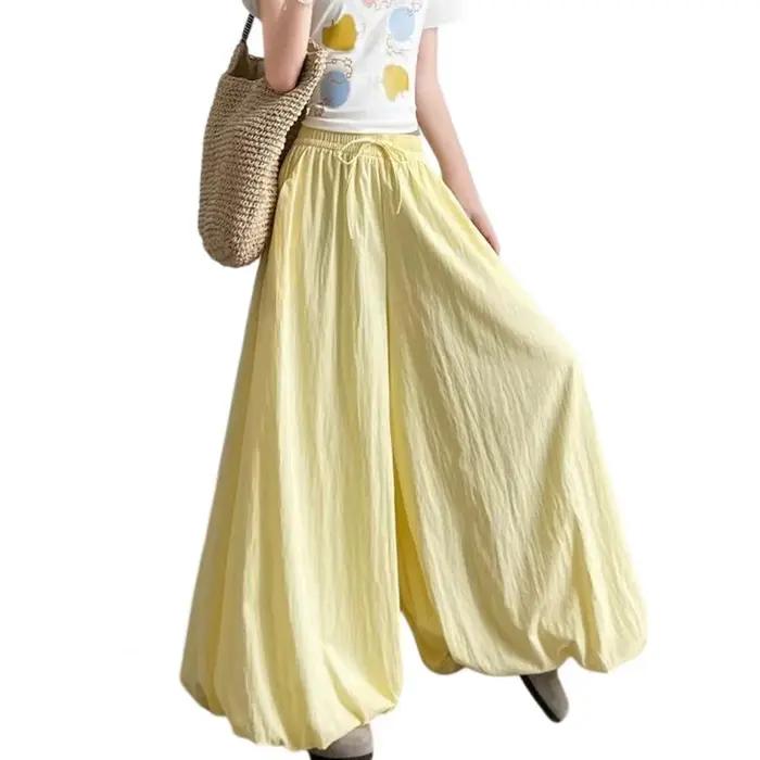 Pantalon Jupe Jaune à Motifs Floraux pour Femme, Taille Haute, Coupe Ample, Effet Amincissant et Flu