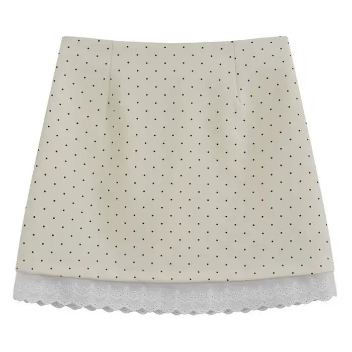 Jupe Courte Élégante et Douce à Volants en Dentelle, Taille Haute, Style Rétro, Motif Pois, Jupe à P
