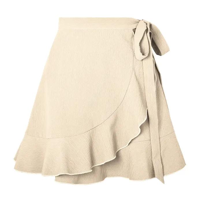 2024 femmes jupe à volants été taille haute à lacets solide court Mini VestiLDY-WW6358 éducatif