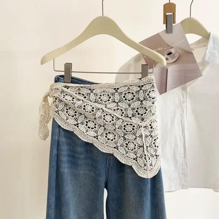 Nouvelle jupe en crochet à franges Y2K, style streetwear, jupe-écharpe enveloppante ajourée, taille