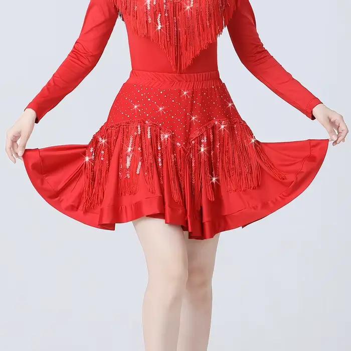 Jupe de danse latine pour femmes, jupe de performance scintillante de style moderne pour la danse de