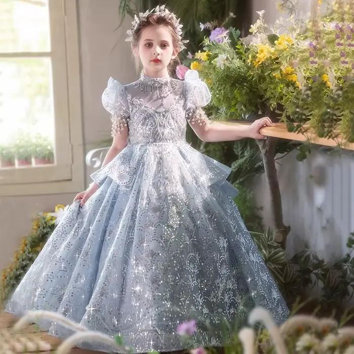 Robe longue de luxe pour filles, tenue princesse d'anniversaire, à fleurs, robes de mariée, tenue de