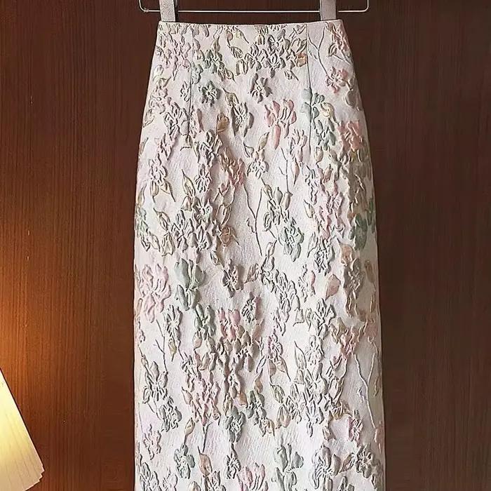 Jupes florales pour femmes coréen Jupe 2025 Faldas Mujer De Moda taille haute a-ligne mode Saia fend