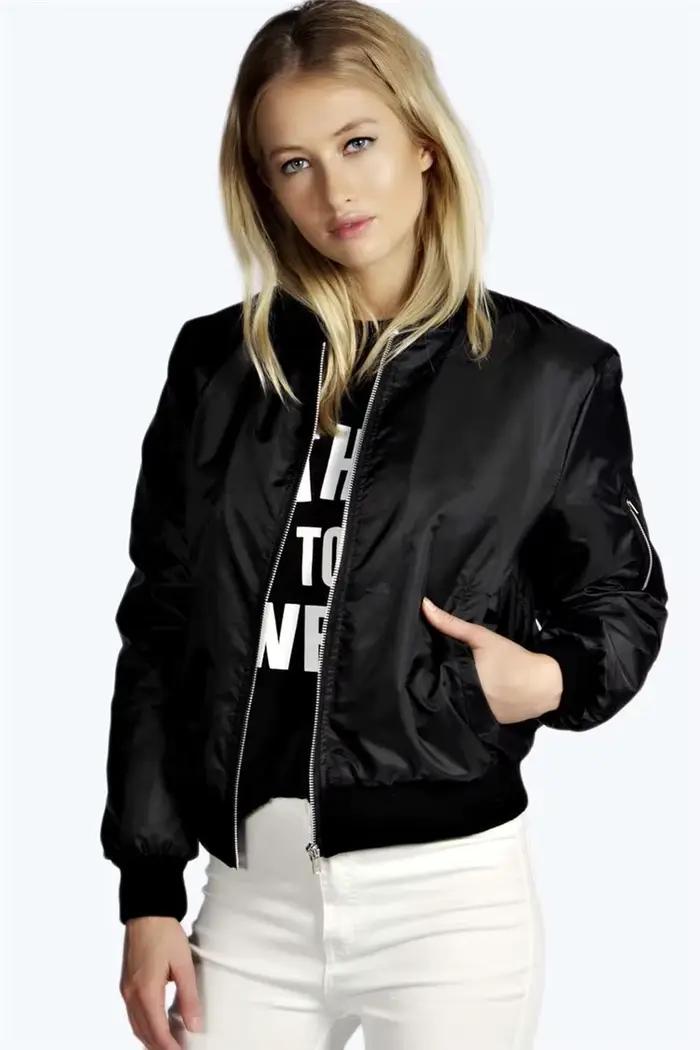 Automne nouvelles vestes courtes pour femmes Vintage haute rue col rond Bomber femme mode fermeture