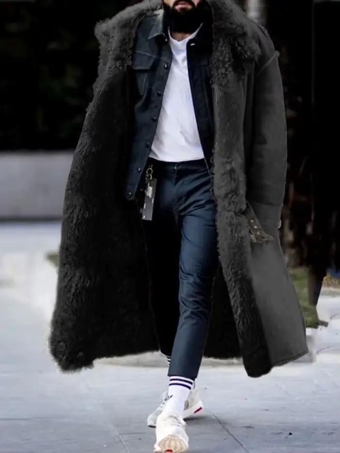 Manteau en fausse fourrure pour hommes, veste longue, 4 couleurs, 8 tailles, Parka chaude d'hiver, v