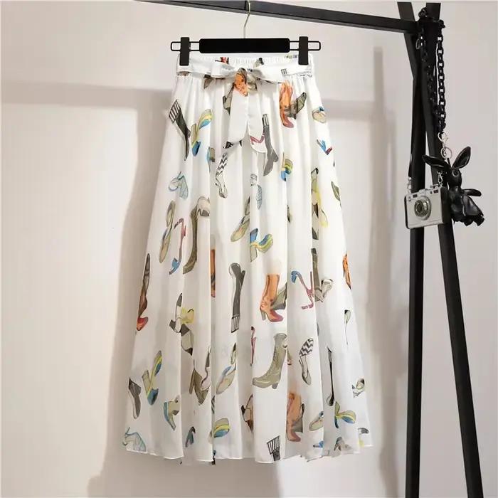 Jupe longue en mousseline florale pour femme 2026, nouvelle mode printemps-été, jupe bohème longue t