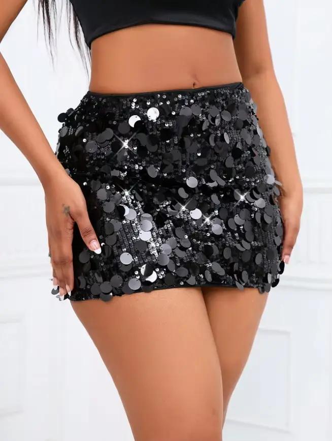 Mini-jupe moulante à sequins bordeaux taille haute pour femme