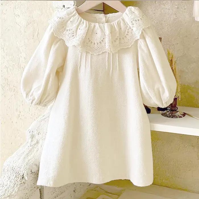 Robe décontractée en dentelle à volants pour filles, tenue d'automne à manches longues, blanche, vêt