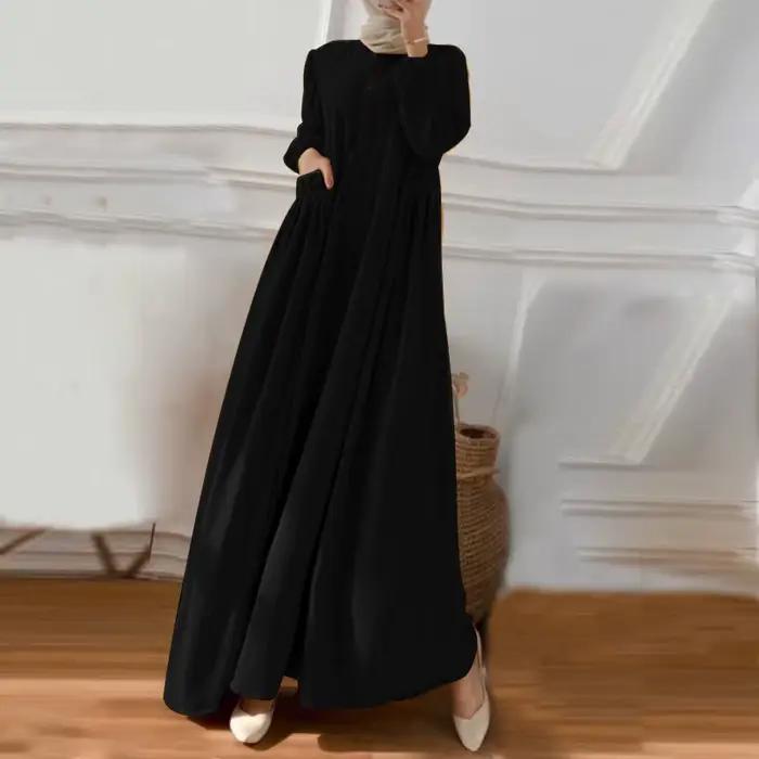 ZANZEA Eid Mubarek Abaya Robe longue musulmane femmes à manches longues Maxi Robe d'été Robe Femme t