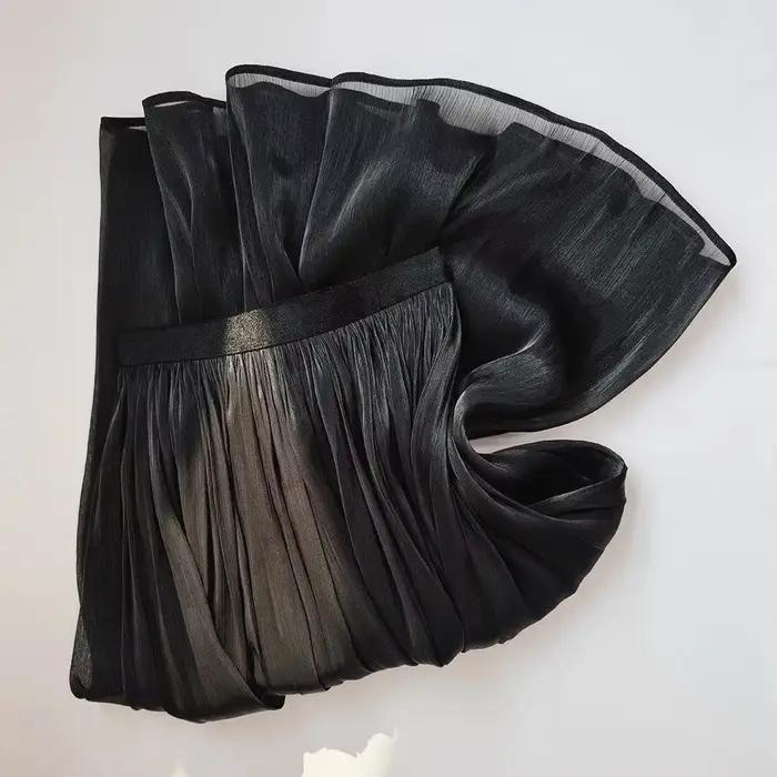 Jupe longue plissée en mousseline transparente pour femme, coupe évasée fluide
