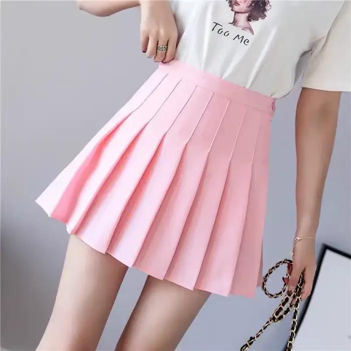 Sans short mode coréenne jupe d'été sans doublure a-ligne pour les femmes Vintage Mini jupe plissée