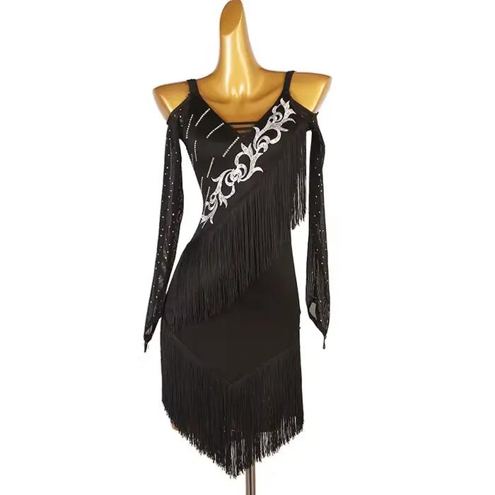 Jupe de brevLatine Noire à Manches sulfpour Femme, Simple, avec Pompon, Régions ba, Samba, Robe de C
