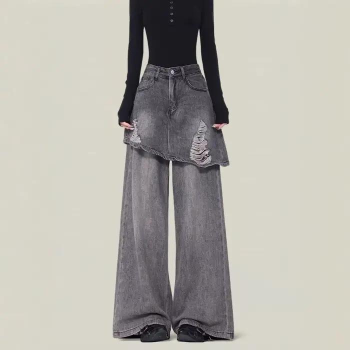 Jupe-culotte intégrée effet deux-pièces en jean pour femme, nouvelle collection printemps-automne 20