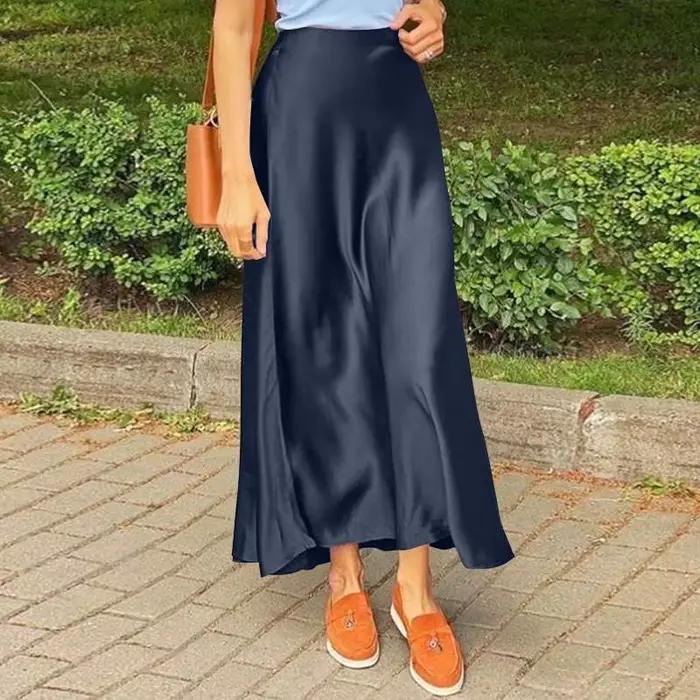 ZANZEA mode Satin soie jupes femmes été longue taille haute Jupe décontracté solide fête Faldas Saia