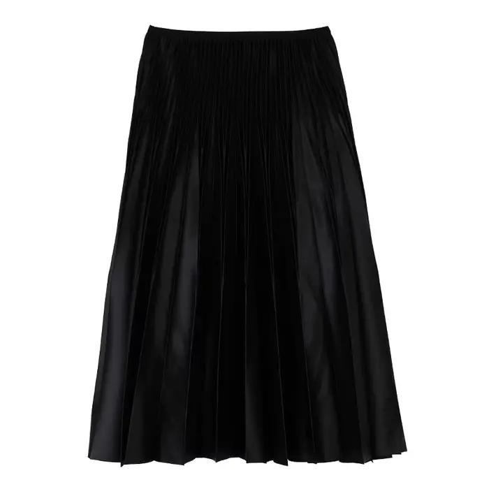 Jupe mi-longue polyvalente en simili cuir plissé, drapée à la main, amincissante, couvrant les hanch