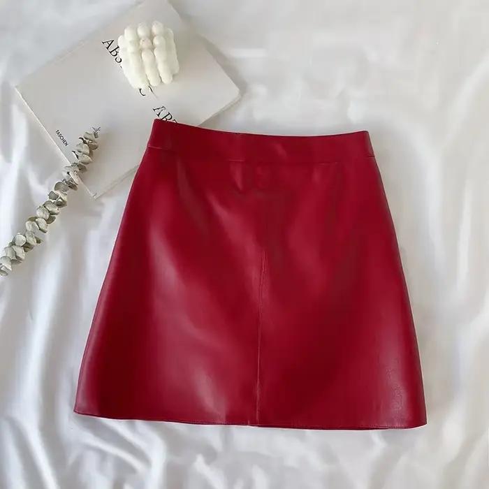 Jupe courte amincissante taille haute pour femmes, Mini jupe trapèze en cuir avec Design de levage d