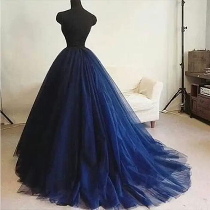 Jupe longue extra bouffante en tulle pour femmes, avec traîne de balayage, élégante, bleu marine, st