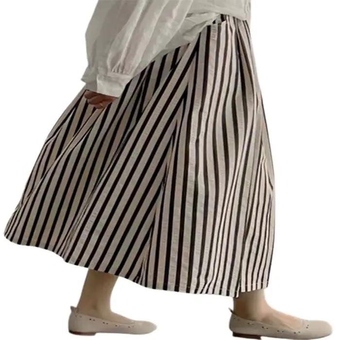 Jupe Vintage japonaise pour femmes 2025 Faldas Mujer De Moda taille haute a-ligne Jupe plis rayé Sai