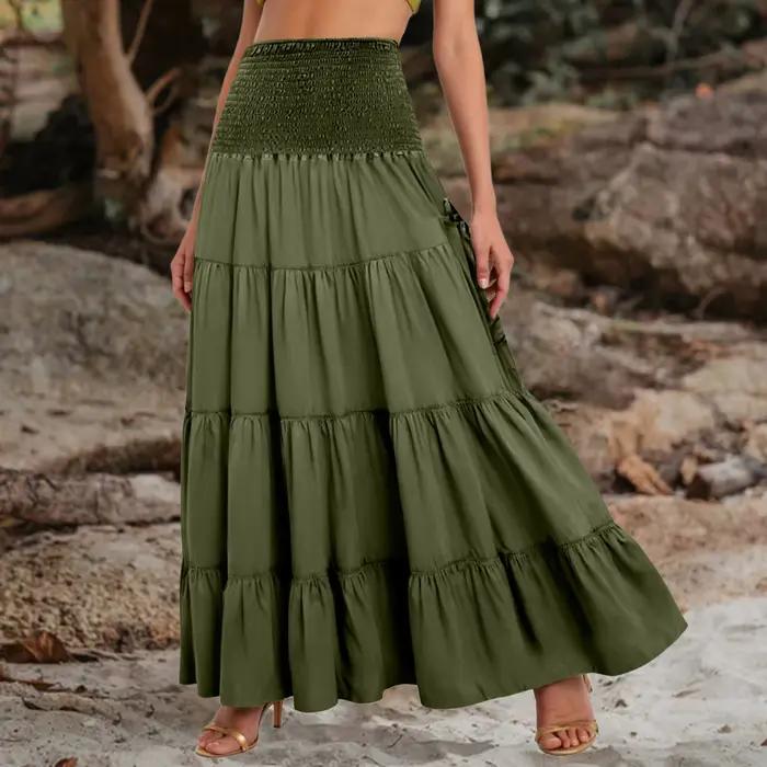 Boho jupe trapèze à plusieurs niveaux femmes forêt fée poches Patchwork robe longue taille élastique