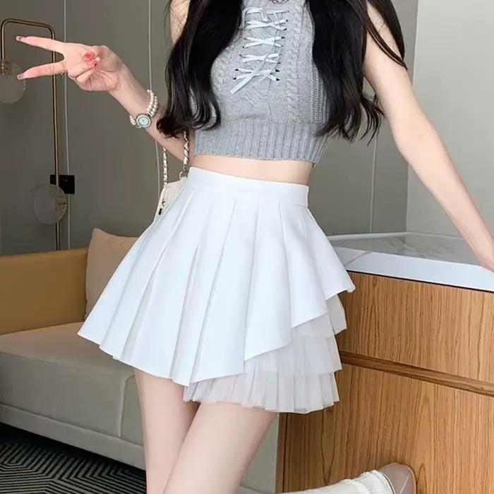 2026 Mesh pleated skirt for girls - summer hot girl short skirt with high waist for slimming effect