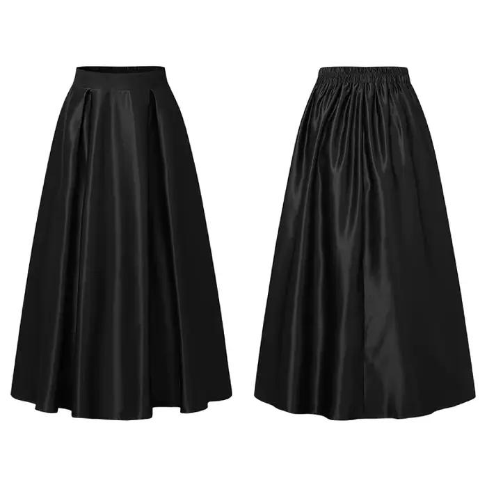 ZANZEA Jupes midi élégantes en satin pour femmes, taille haute élastique, plis inversés, jupes trapè