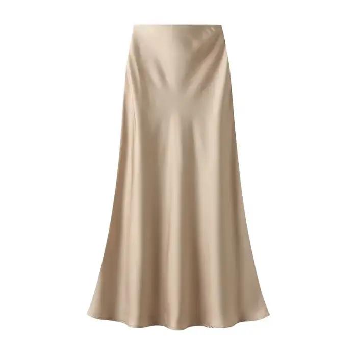 Femme 2025 jupe en Satin femmes taille haute jupes longues pour les femmes été noir jupe Midi bureau