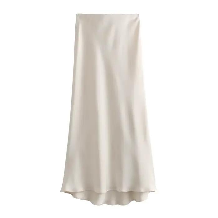 Jupe mi-longue élégante en Satin de soie pour femmes, nouvelle mode de Style européen et américain,