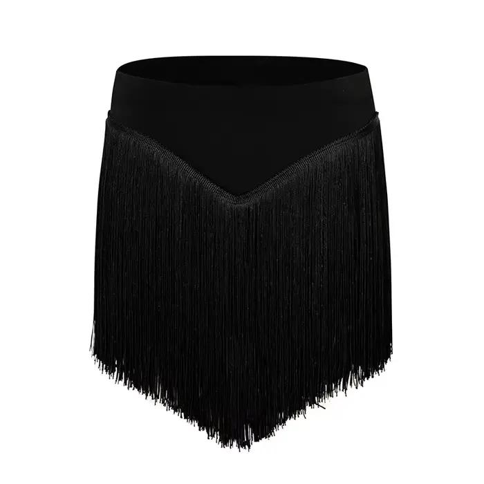 Jupe de danse latine pour femmes adultes, Sexy, noire, Double couche, pompon irrégulier, jupe courte