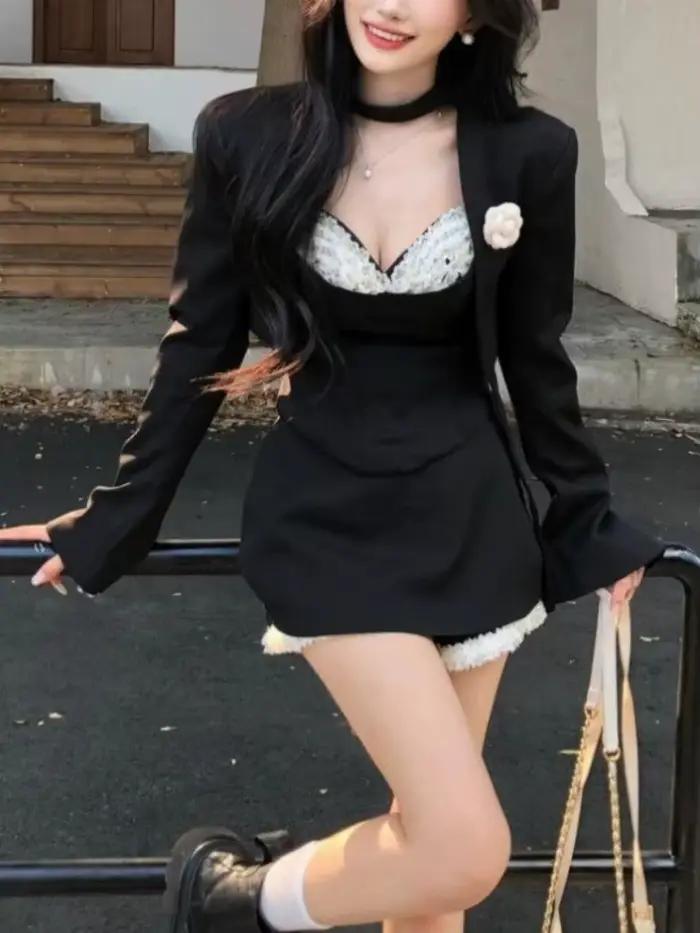 Ensemble jupe amincissante élégante française pour femmes, style INS, chic et doux, design ajusté, e