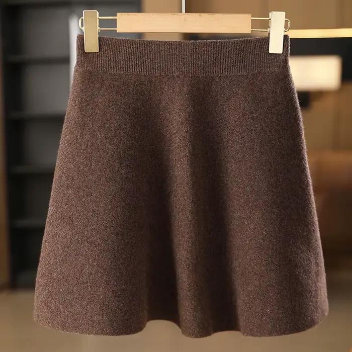 Jupe plissée tricotée pour femme, 100% laine mérinos, élastique, à la mode, version coréenne, automn
