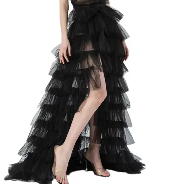 Jupe longue en Tulle pour femmes, couches hautes et basses, longueur au sol, taille haute, jupes bou
