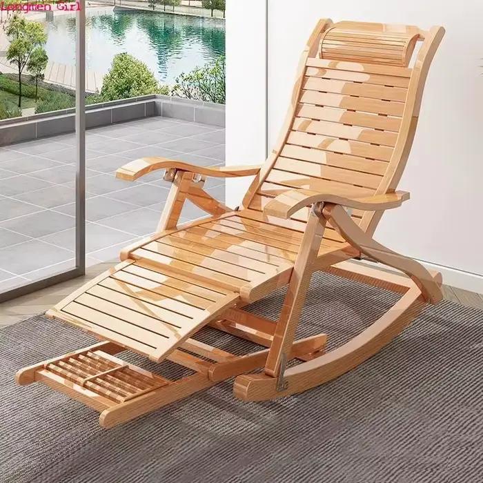 Chaise à bascule en bambou naturel avec pédale de Massage, Chaise longue pliable pour voyage, mobili