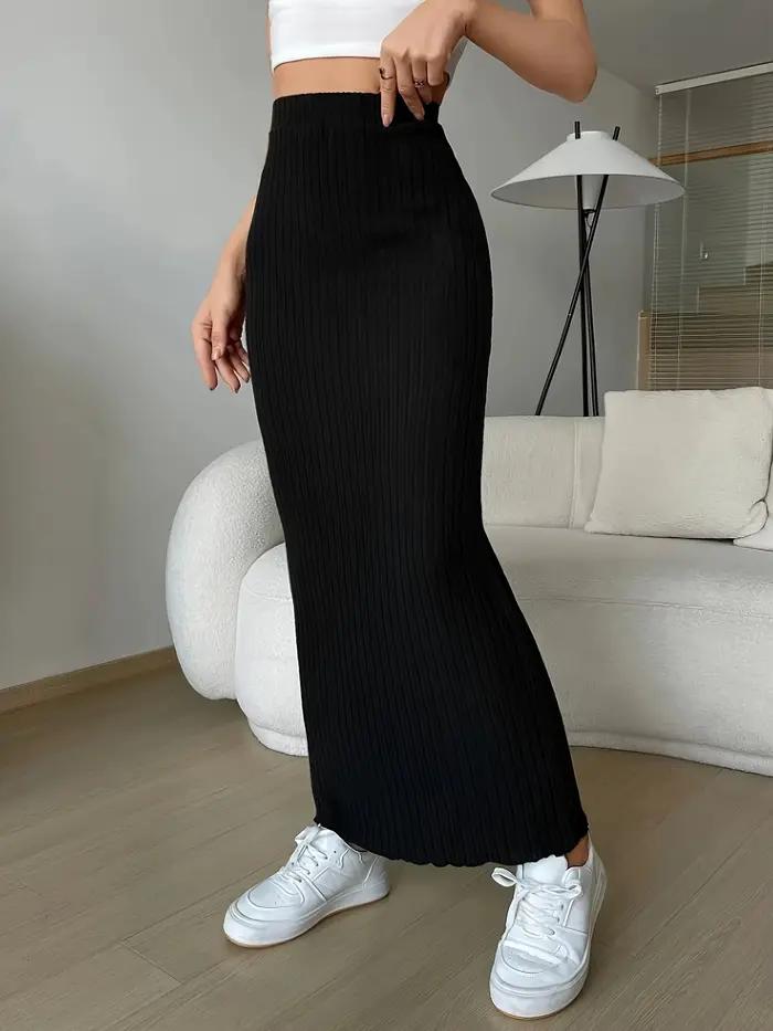 Jupe longue à rayures verticales de style européen et américain, couleur unie, taille haute, coupe a