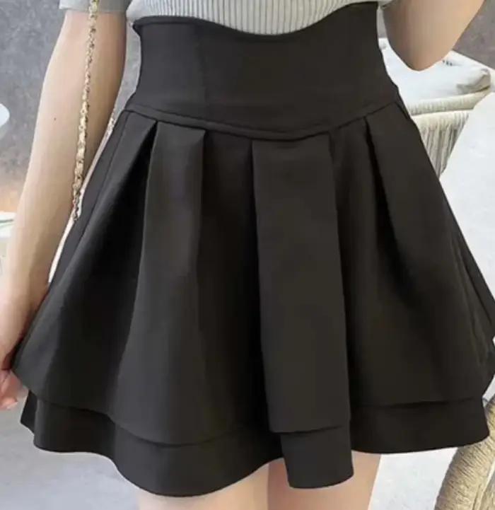 Style japonais Simple femme Radian taille minceur jambe-shapant jupe courte noire pour les femmes St