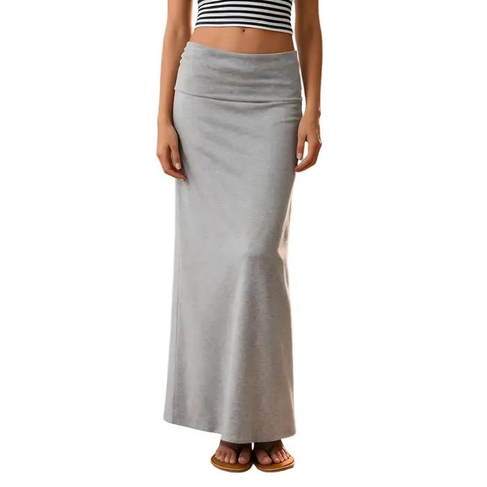 Jupe longue droite pour femme, couleur unie simple, taille basse, style décontracté moulant, idéale