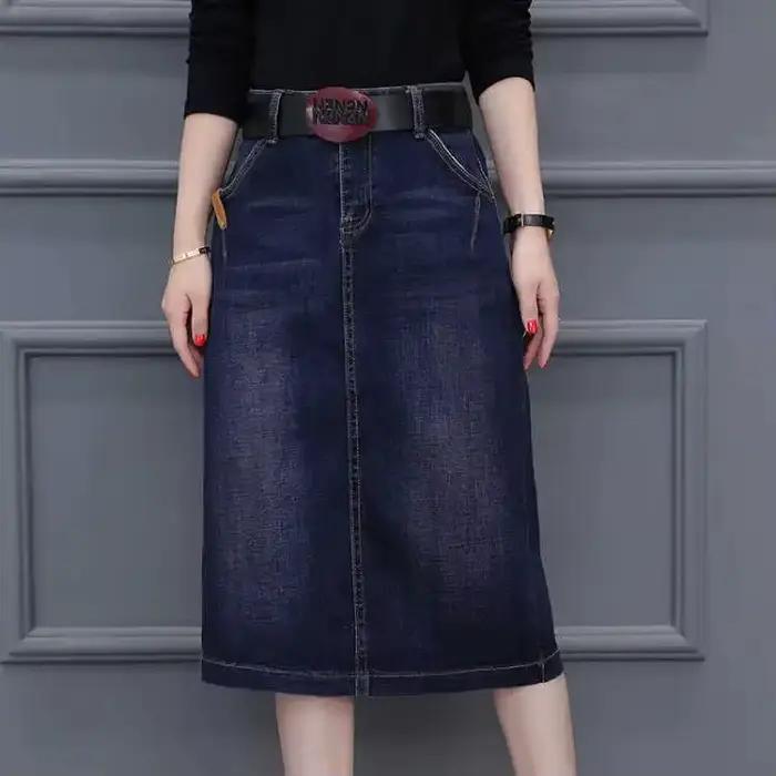 Cowboy jupe midi mi-longue 2025 nouveau printemps été Denim enveloppé hanche taille haute fendue a-l
