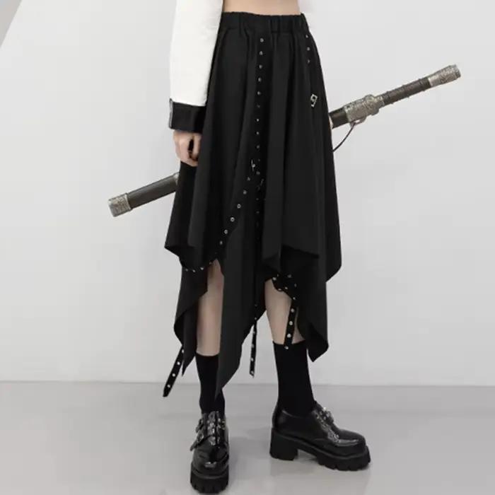 Jupe Longue Gothique de Longueur Moyenne pour Fille, Tenue Irrégulière, Style Punk, Y2k, Nouvelle Co