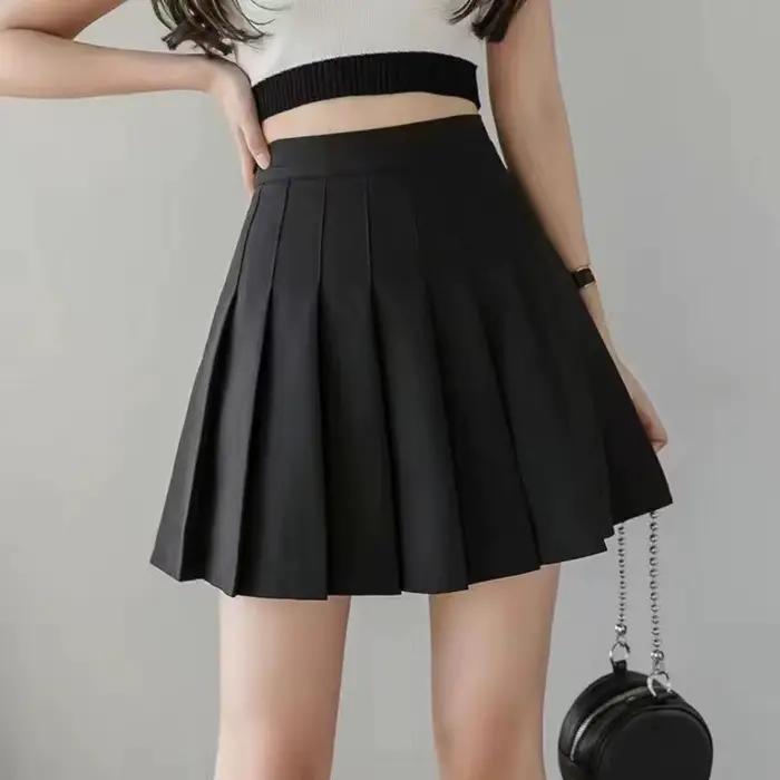 Nouveau Style Preppy jupe plissée grande taille noir a-ligne jupe patineuse école fille