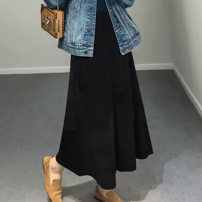 Femmes violet daim cuir jupe 2025 tendance printemps Harajuku grand ourlet 85 cm de Long Faldas Muje