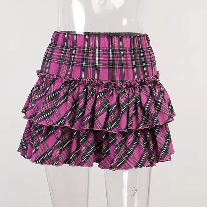 Jupe rose Style collège japonais pour jeunes filles, jupe à carreaux, taille haute, Slim, Lolita Cos